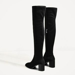 Zara High Heel Stretch OTK Boots